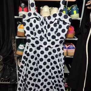 Chetta B Blue and Black Polka Dot Dress, Size 12/L